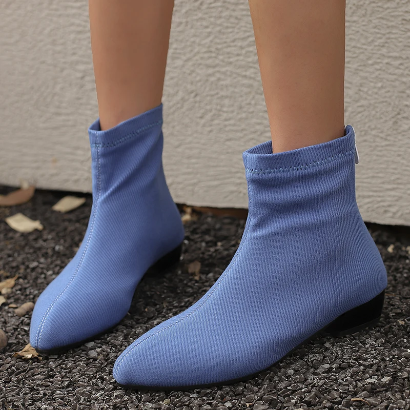 Green Pink Ankle Boots for Women Spring Shoes Autumn Comfortable Socks Short Boot Low Heels Footwear Shoes Ladies Large Size 48