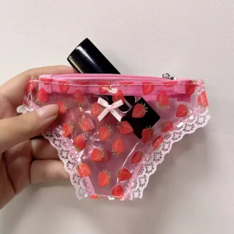 Cute Transparent Briefs Styling Makeup Bag Cartoon Lace Zipper Storage Bag Student Pencil Case PVC Printed Waterproof Purse