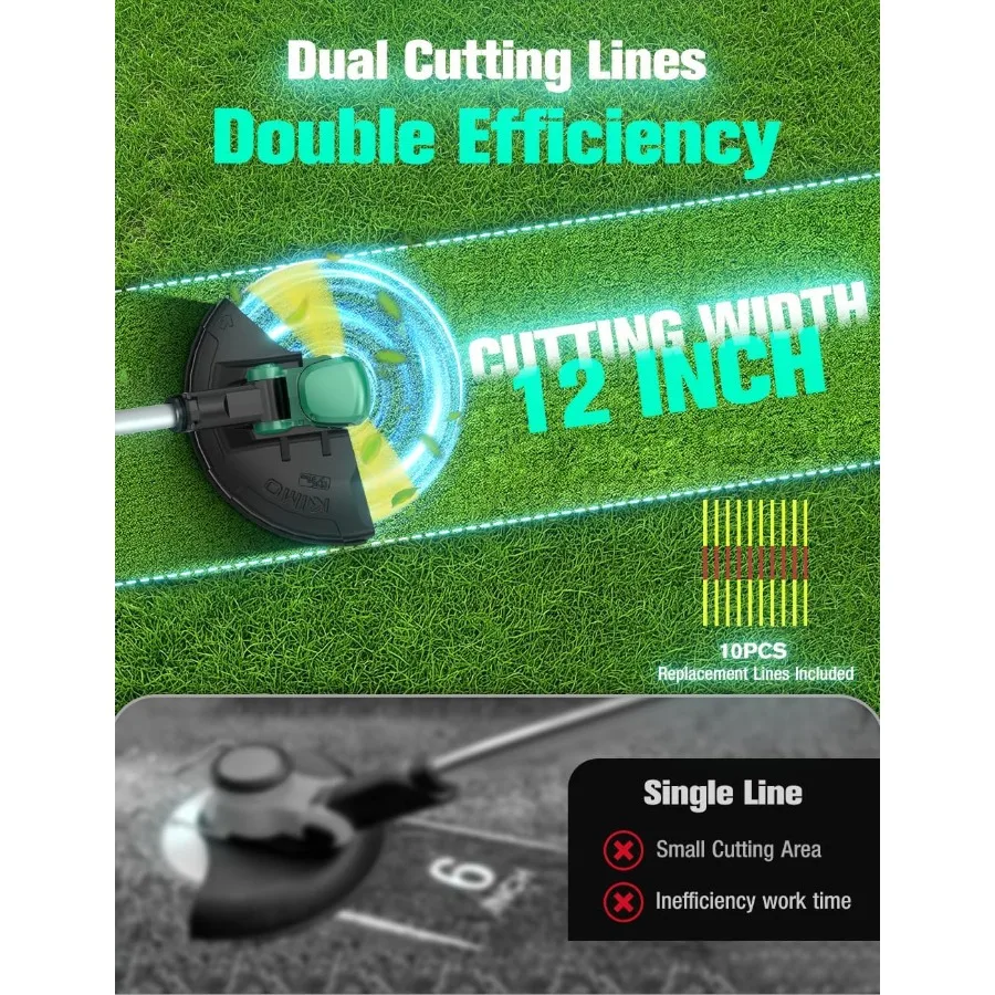 بطارية KIMO اللاسلكية Weed Wacker تعمل مع بطاريتين 2 × 2.0 أمبير في الساعة 2 في 1 أداة تشذيب ومقلم لصيانة ساحة الحديقة Inc