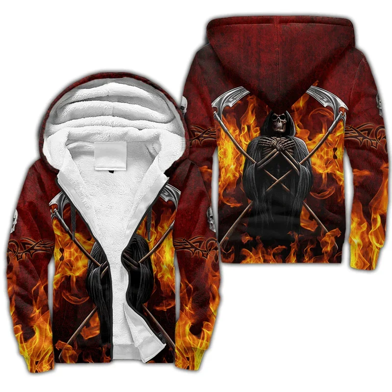 

Newest Reaper Skull and Dark Satanic 3D Printed Winter Thicker Zip Hoodie Unisex Tracksuit Hoodie Casual Warm Fleece Jacket