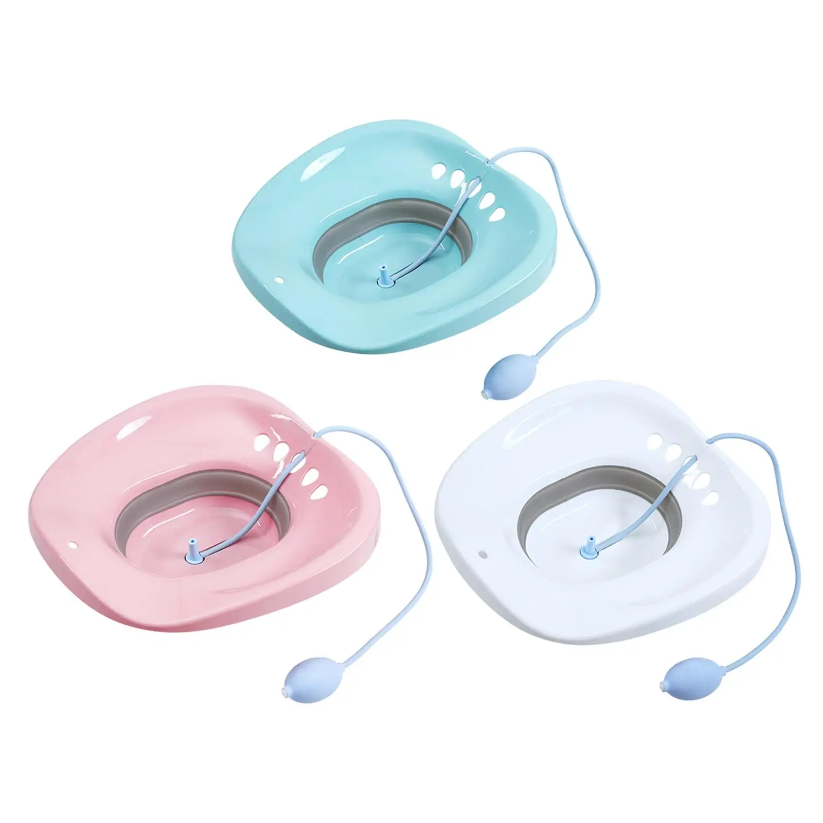 Foldable over the for seat Sitz Bath Tub with Drain Holes and Hanging Hole for Standard Toilet Commode Chair Use