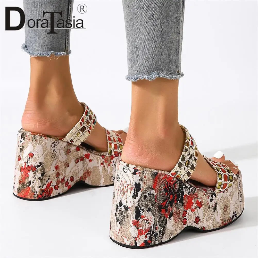 Luxury Brand New Female Wedges High Heels Slippers Fashion Crystal Mixed Colors Platform Slippers Women Casual Party Woman Shoes