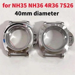 NH35 40MM Watch Case Stainless Steel with Handle Case for NH35 NH36 4R36 7S26 Movement Watch Diy Accessories Silver Color