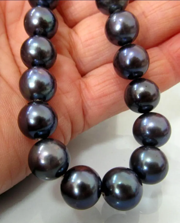 

HOT 9~10 MM TAHITIAN BLACK SOUTH SEA AAA+ PEARL NECKLACE 18 INCH 14KGP clasp