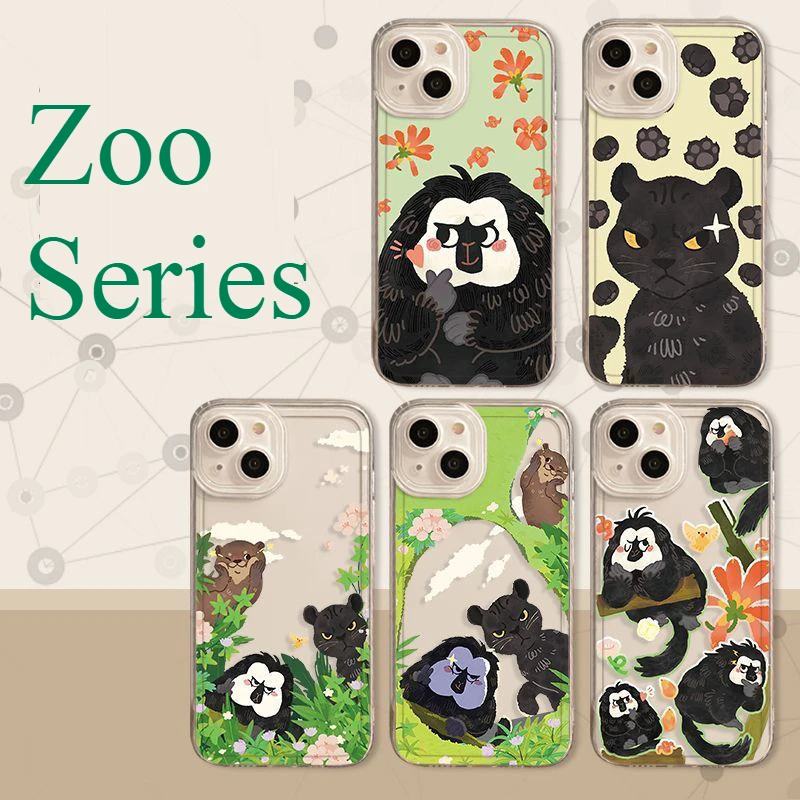 Zoo Animal Couple Phone Case, iPhone 15 11 12 14 13 Pro Max Mini XSM Poly SE2 7 8 Plus, Cute Cartoon Mobile Phone Covers, Fundas