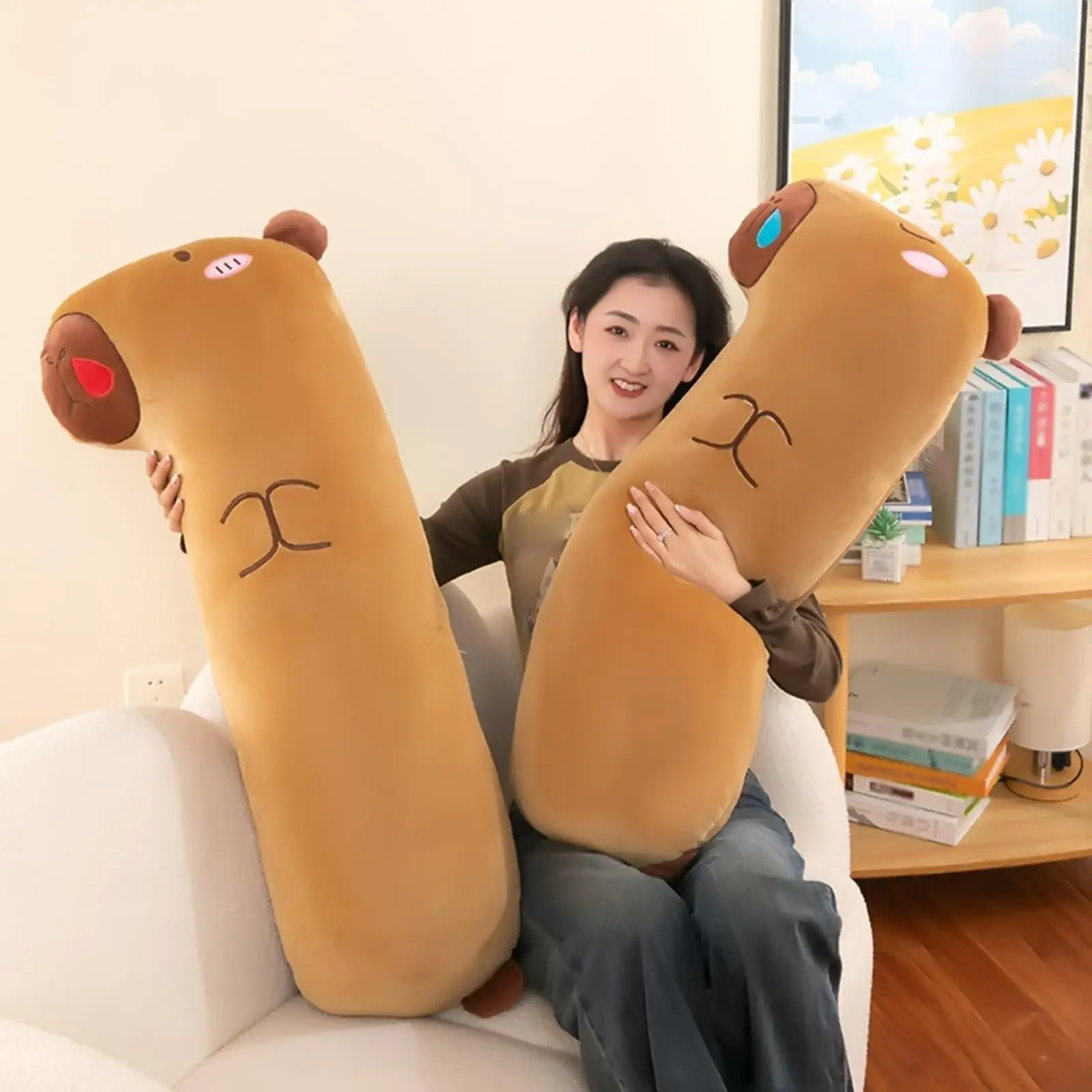 Capybara Long Hugging Pillow Washable Creative Removable Plush Toy Long Cushion Sleeping Throw Pillow for Home Office Decor