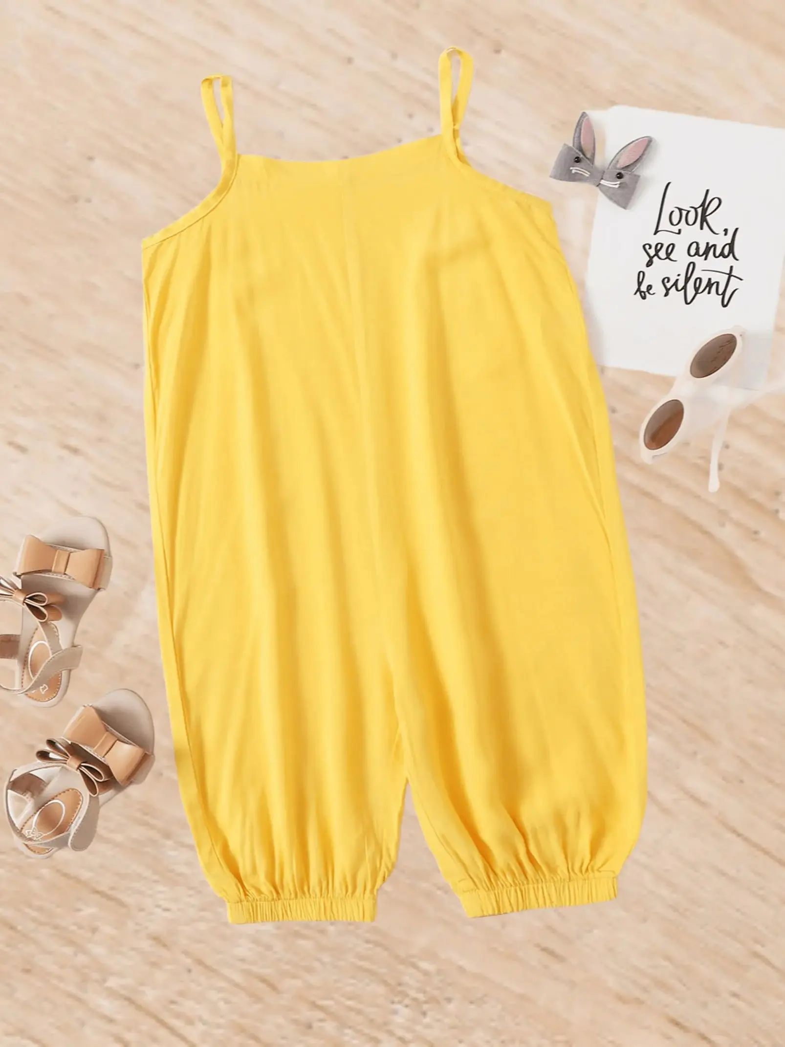 Summer girl playful cute foreign style sleeveless halter elastic leg yellow casual comfortable jumpsuit