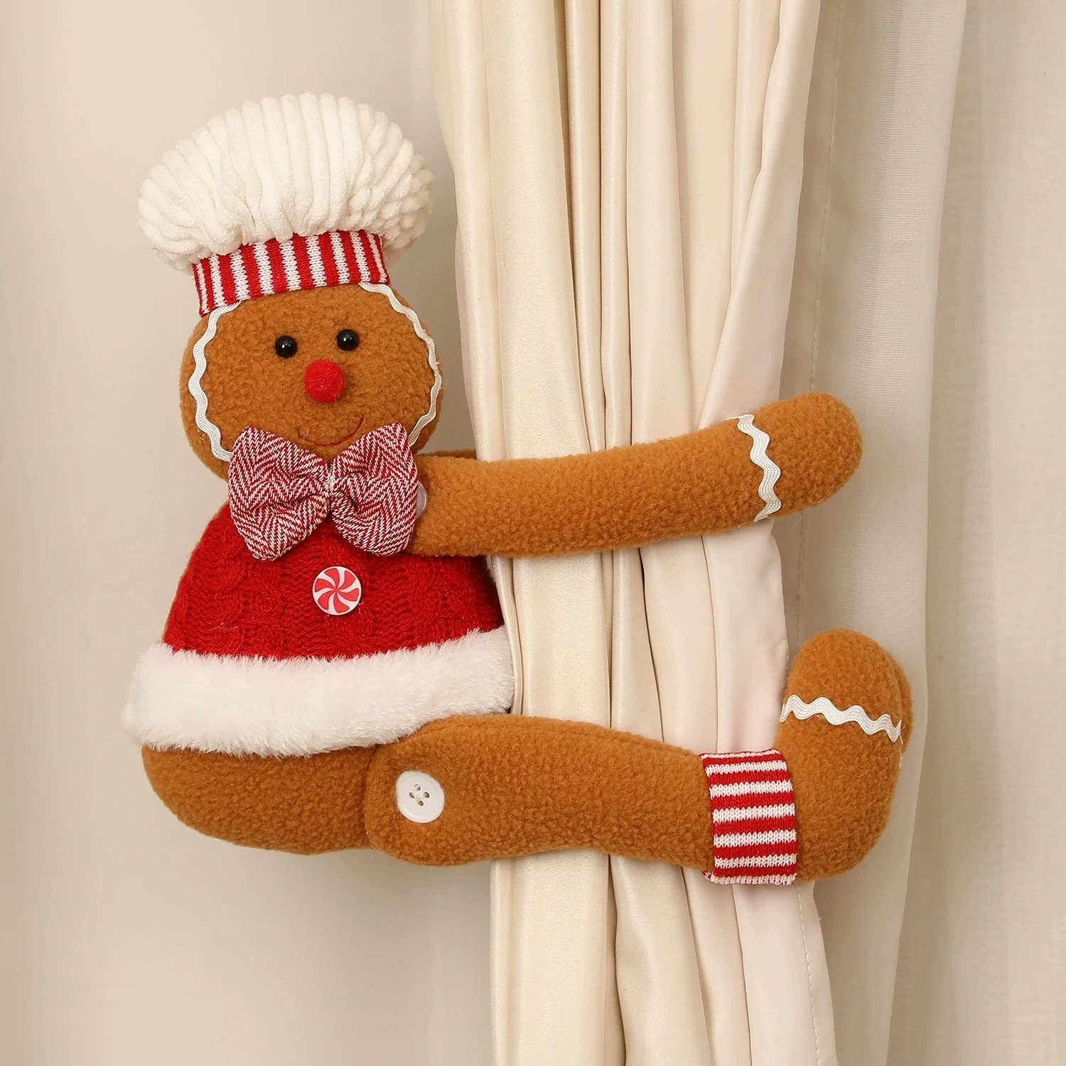 

1PCS Christmas Couples Gingerbread Curtains Ties Fabric Decorative Pillow for Living Room Window Decoration