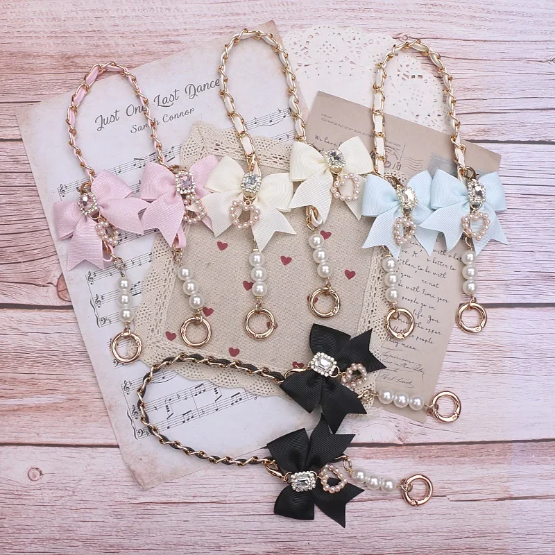 Handmade Butterfly Knot Keyrings Bowknot Bag Pendant Women Backpack Ornament Keychain Pearls Beaded Bow Bag Charms