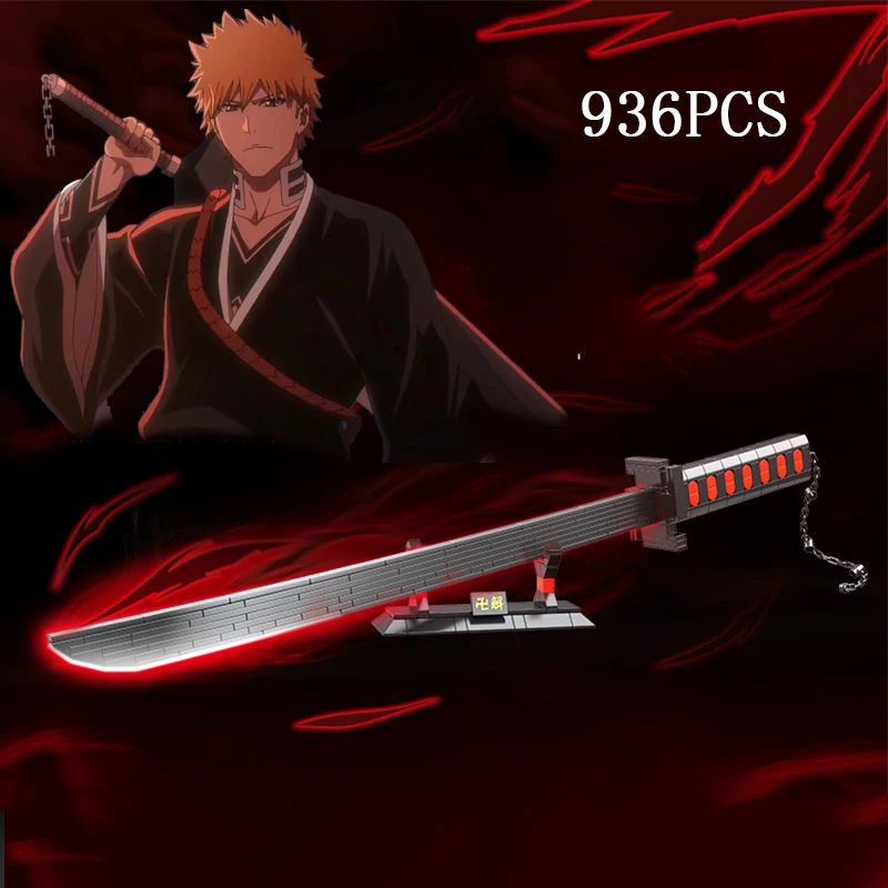 936pcs Anime Bleach Kurosaki Ichigo Sword Building Blocks Katana Model Knife Assembly Weapon Bricks Toys For Boy Gifts