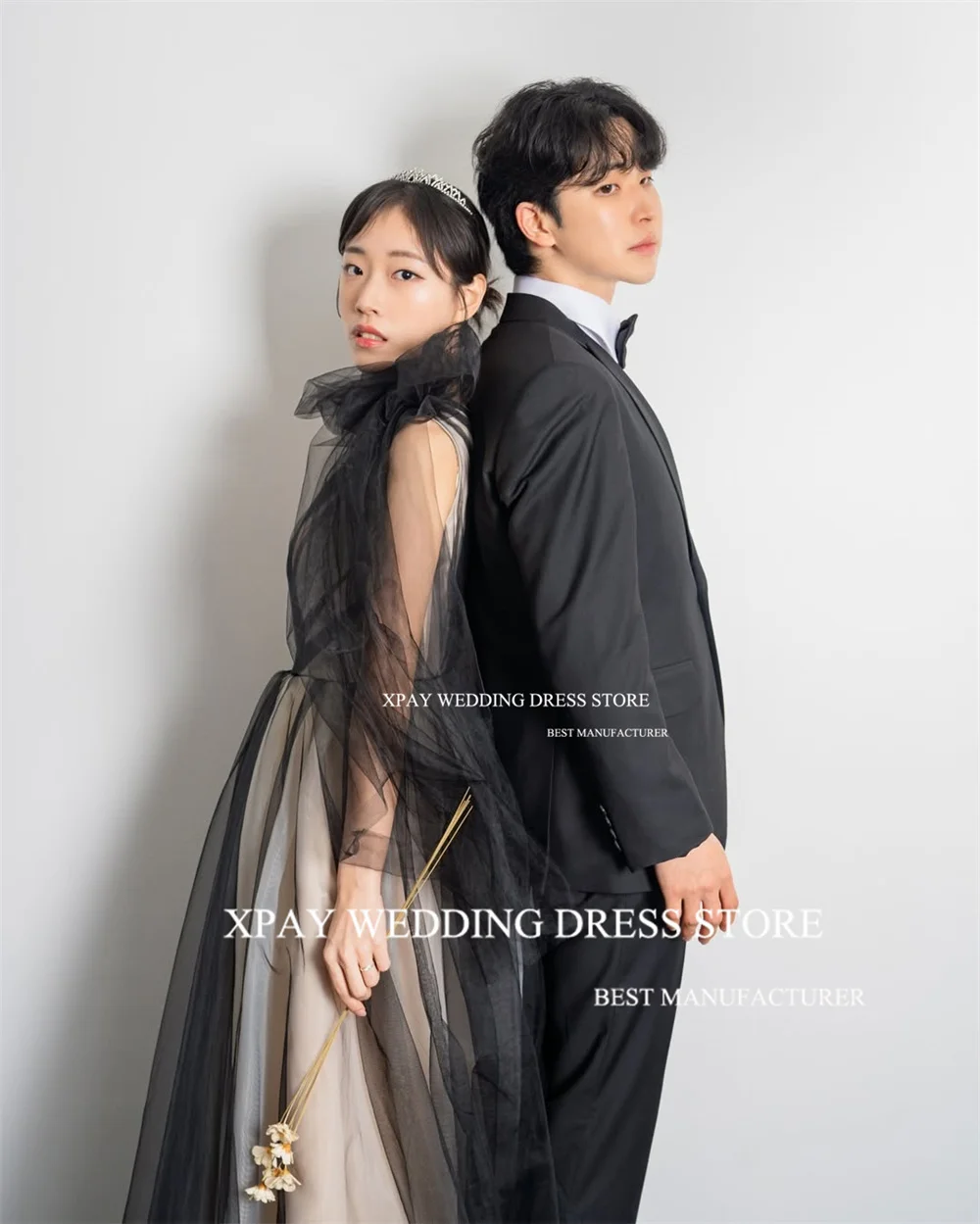 XPAY elegante negro Corea vestidos de noche un hombro una línea fotos de boda sesión vestidos de graduación personalizado plisado vestido de fiesta nupcial