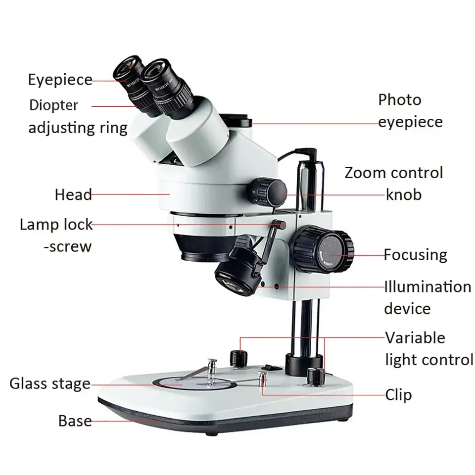 7X-45X High Resolution Continuous Zoom Trinocular Stereo Microscope LED Ring Light Laboratory Electronic Repair Tool Microscope