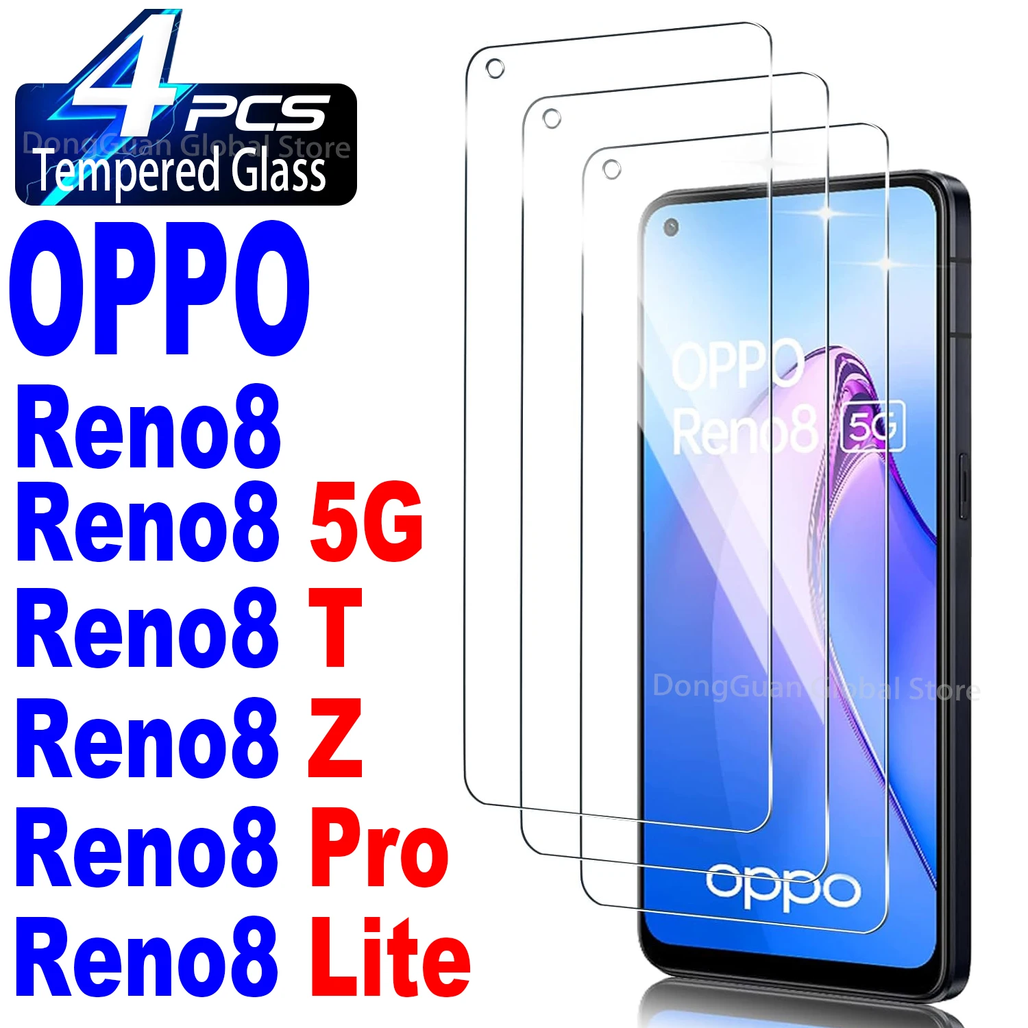 2Pcs/4Pcs Tempered Glass For OPPO Reno8 Lite Pro T Z 5G Screen Protector Glass Film