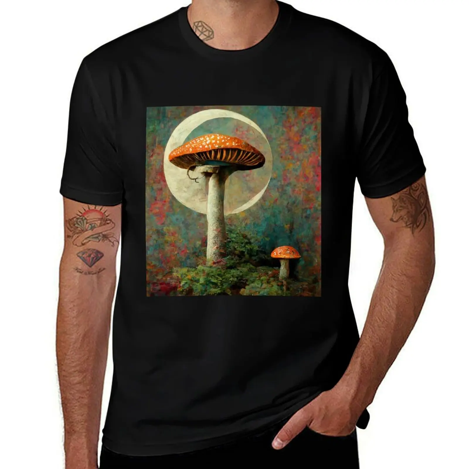 

ЛУН И МУЗЫШЬ. Футболка GLOW MUSHROOM MULTIPLE.SUN AND MOON SAMS, спортивные фанаты, большие размеры, блузка, мужские футболки с рисунком