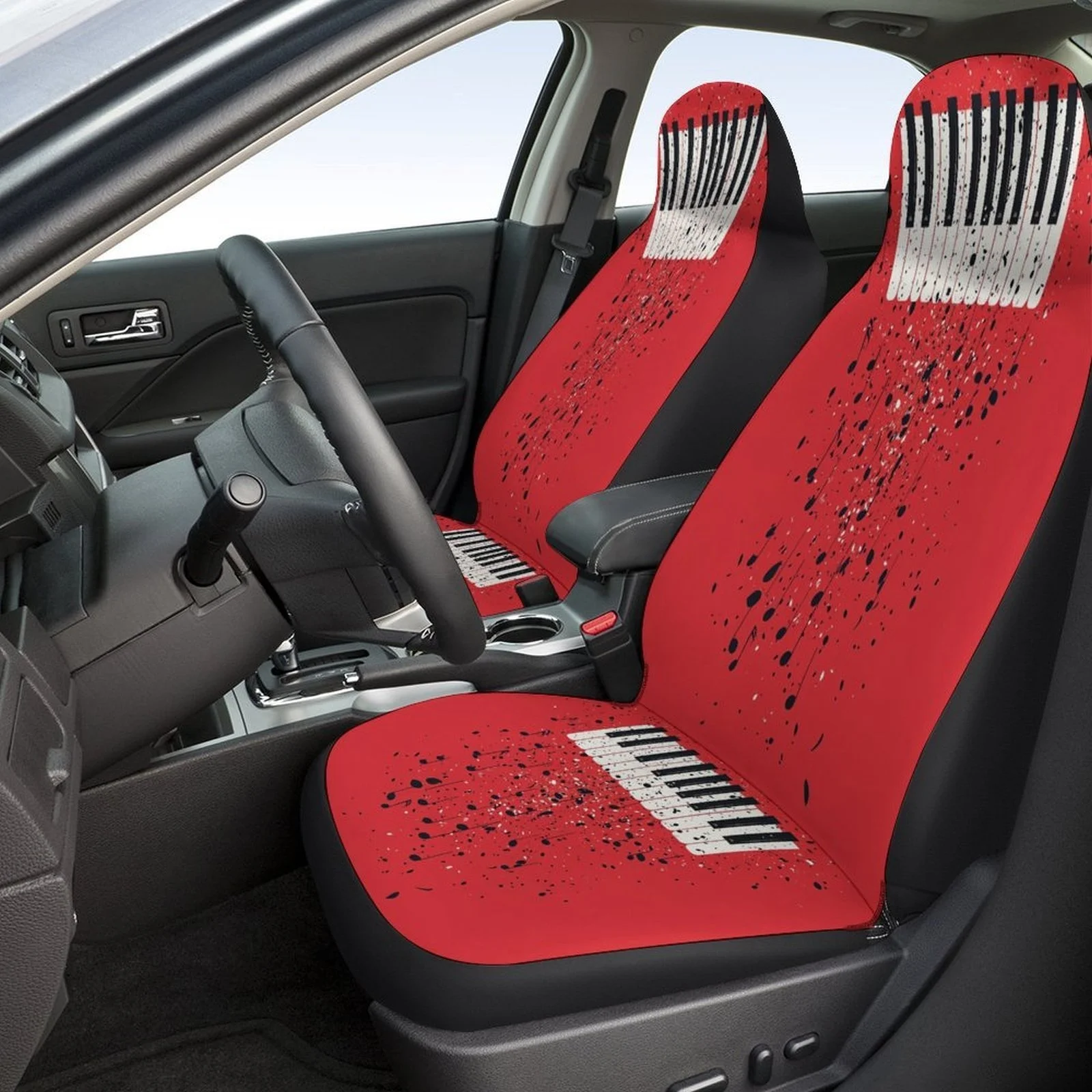 Piano Keys Splash Themed Car Seat Cover Set For Most Cars, Trendy Novelty Car Seat Protector Covers Full Set, Universal Car Seat