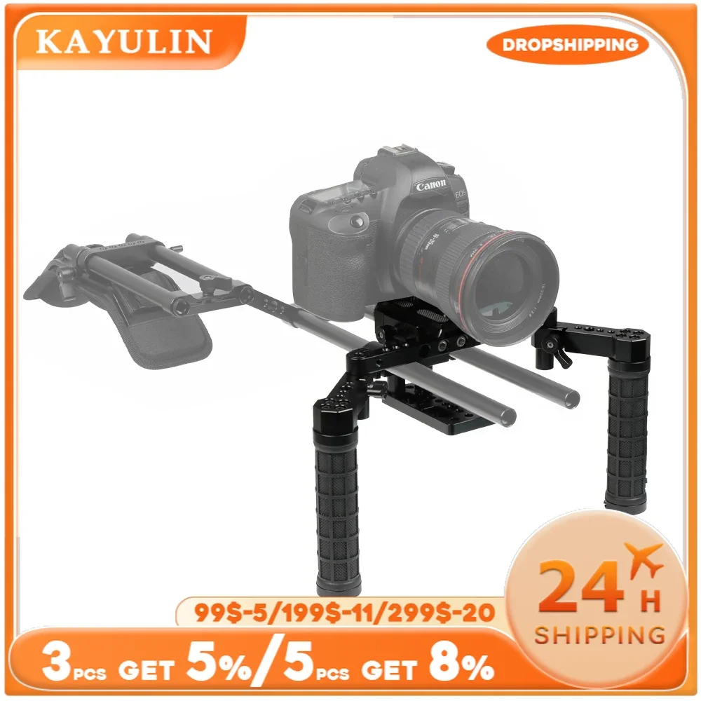 KAYULIN Manfrotto Quick Release Tripod Mount Base Plate With 15mm LWS Rod Clamp Dual Adjustable Rubber Handgrips For Cine Camera