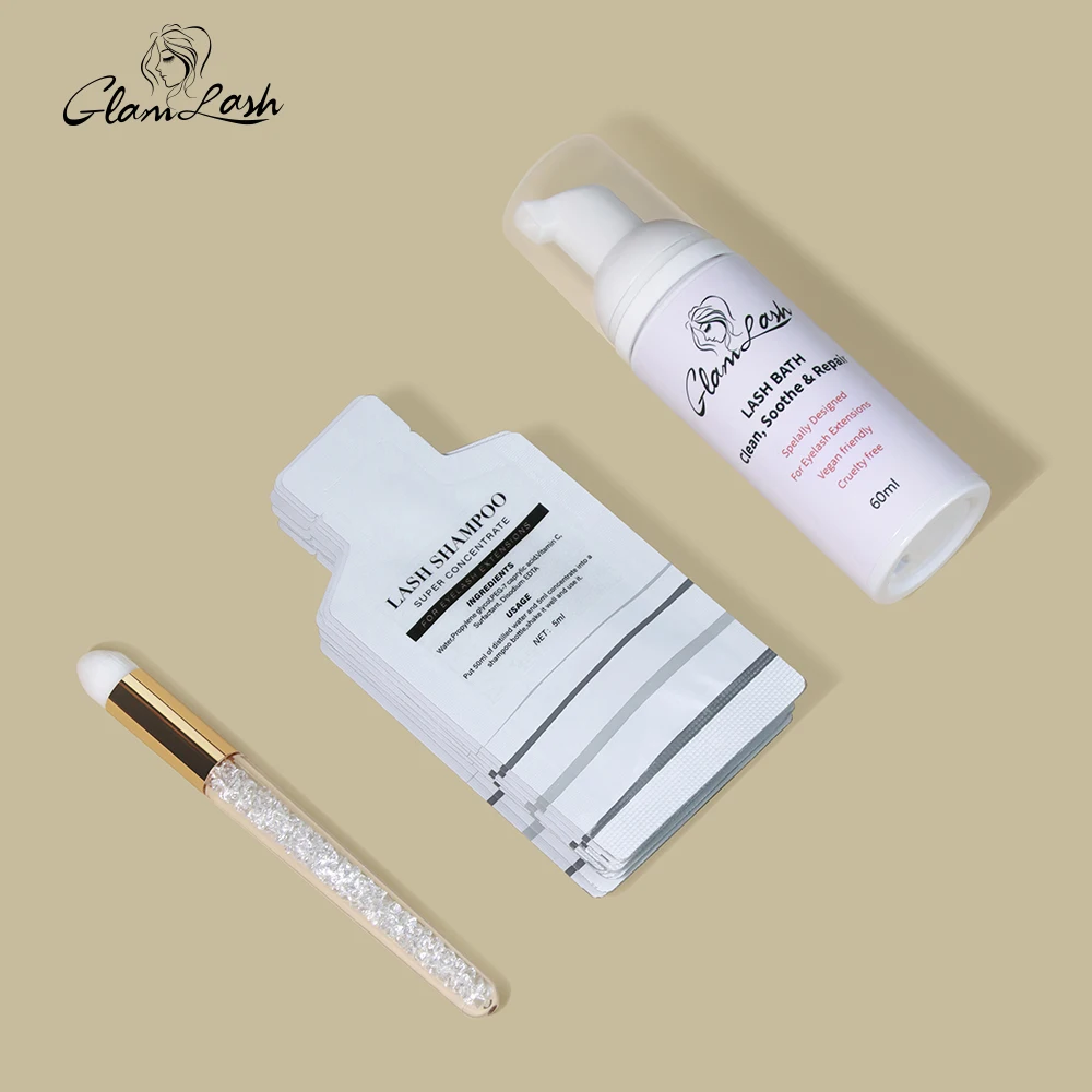 GAHAMACA Eyelash Foam Cleanser Lash Extension Shampoo Concentrated Cleanser Set W/Cleaning Brush & 5ml Empty Dispensing Bottle