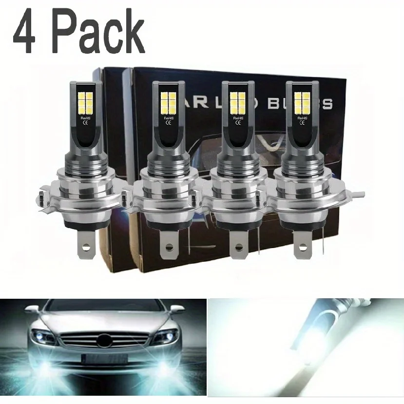 4pcs LED H4 3030 12SMD Headlight Bulb Set- High and Low Beam, Cool White Light Suitable, Trucks, and Motorcycles, 12V-24V