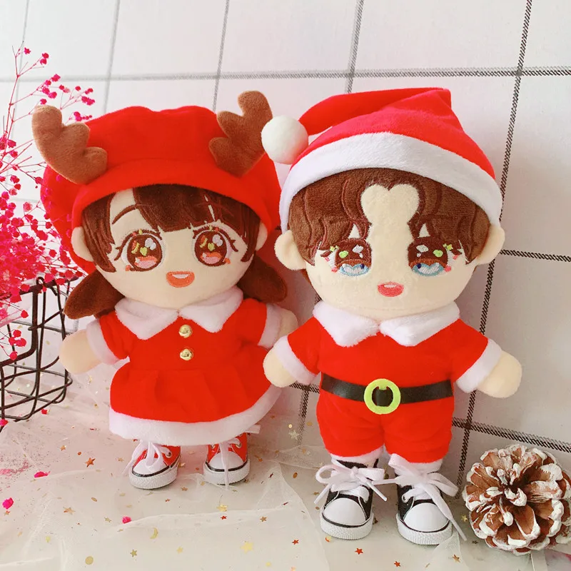 

20cm Kawaii Santa Claus Suit Plush Doll Clothes Accessory Cute Plush Cotton Idol Doll Clothing for Girls Kids Christmas Gifts