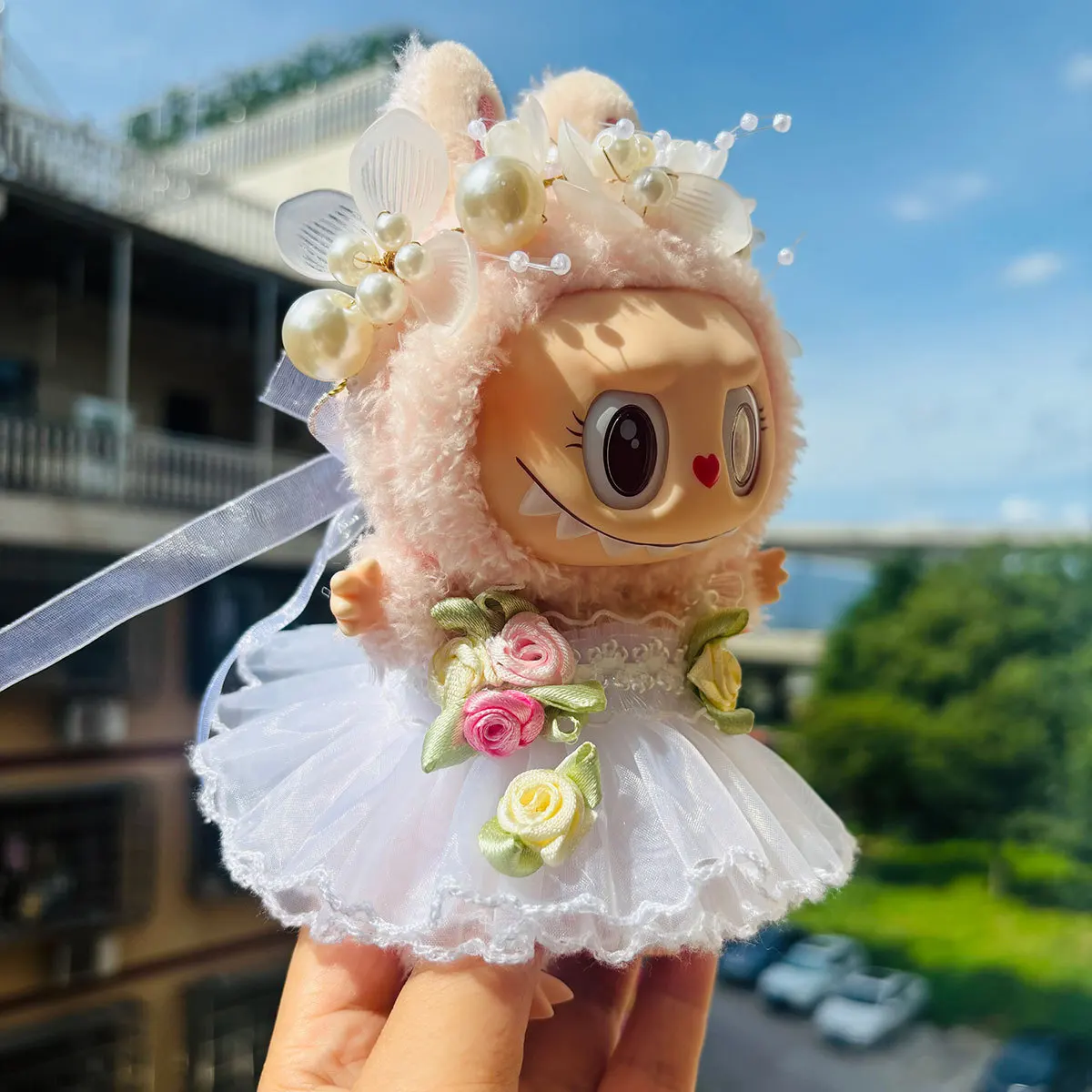 Luxury Plush Wedding Dress Dolls Clothes for Labubu I II Korea Style Fluffy Romantic Wedding Dress Flower Hat Suit for Ladbubu