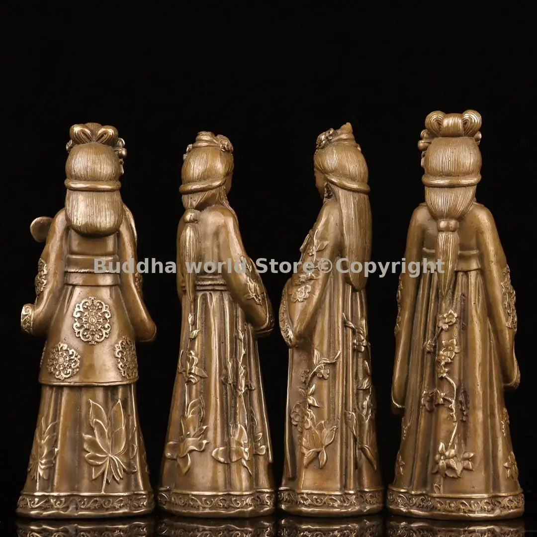 4P TOP collection Asia Chinese Cultural Heritage Art old Literary demeanor QIN QI SHU HUA Vintage bronze Ancient girl ornament