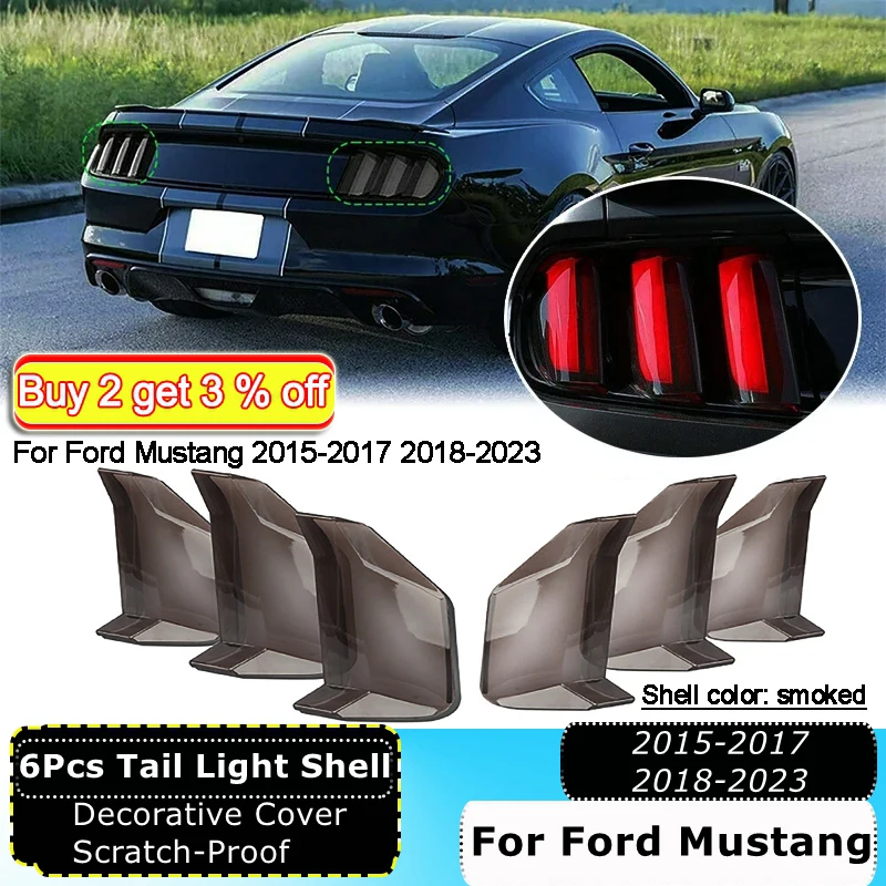 6Pcs Rear Tail Light Shell Decorative Cover Taillight Lamp Guard Trim Frame Bezels Hood for Ford Mustang 2015-2017 2018-2023