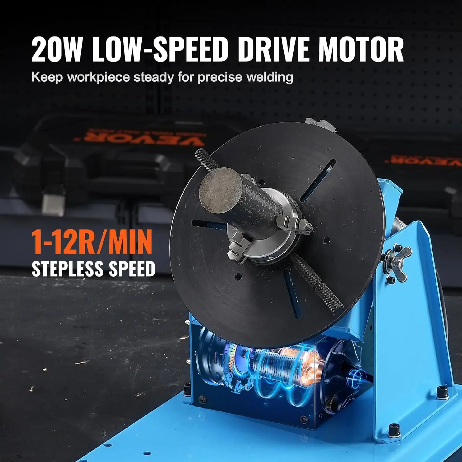 Rotary Welding Positioner 10KG, 0-90° Welding Positioning Turntable Table with 8.1 Inch 3-Jaw Lathe Chuck, 1-12 RPM 20W Portable