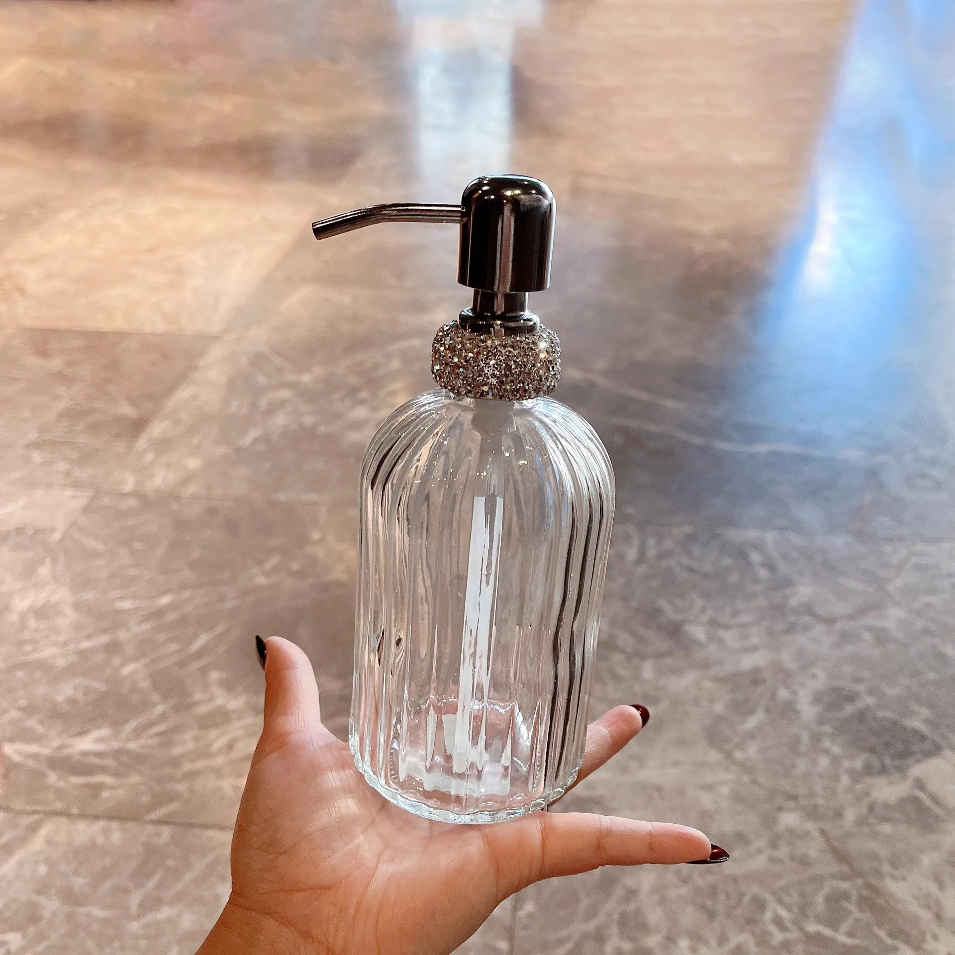 400ML pressed glass hand sanitizer separately bottled bath gel lotion bottle light luxury diamond inlaid large capacity bathroom