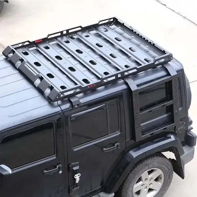 4X4 Car Roof Rack With LED Light Ladder Luggage Rack Mount Kit Cargo Basket For Wrangler JK JKU JL Gladiator