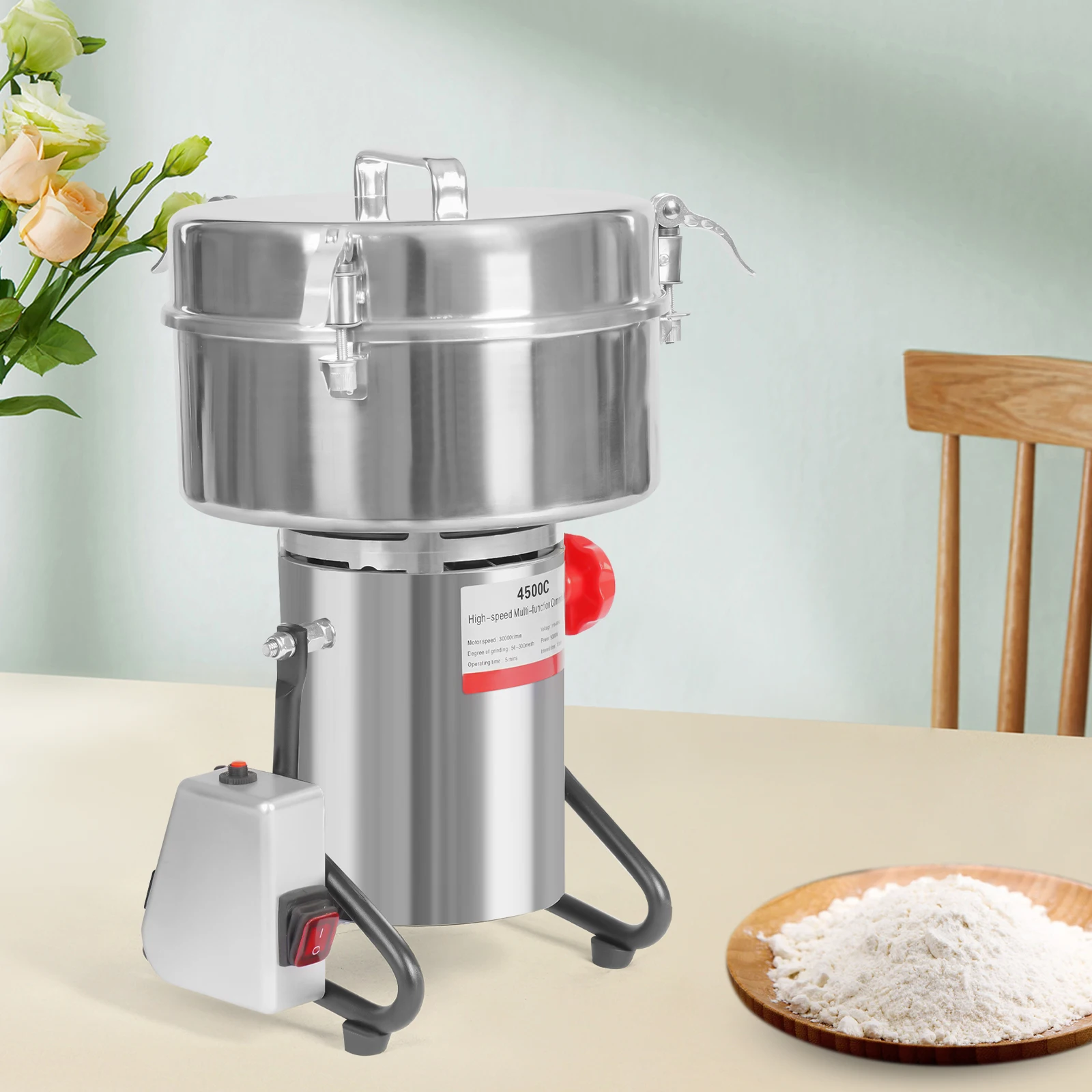 Commercial Grain Grinder 5000w    Cereal Mill 180° Tilting Stainless Steel Herb Spices Powder Crusher