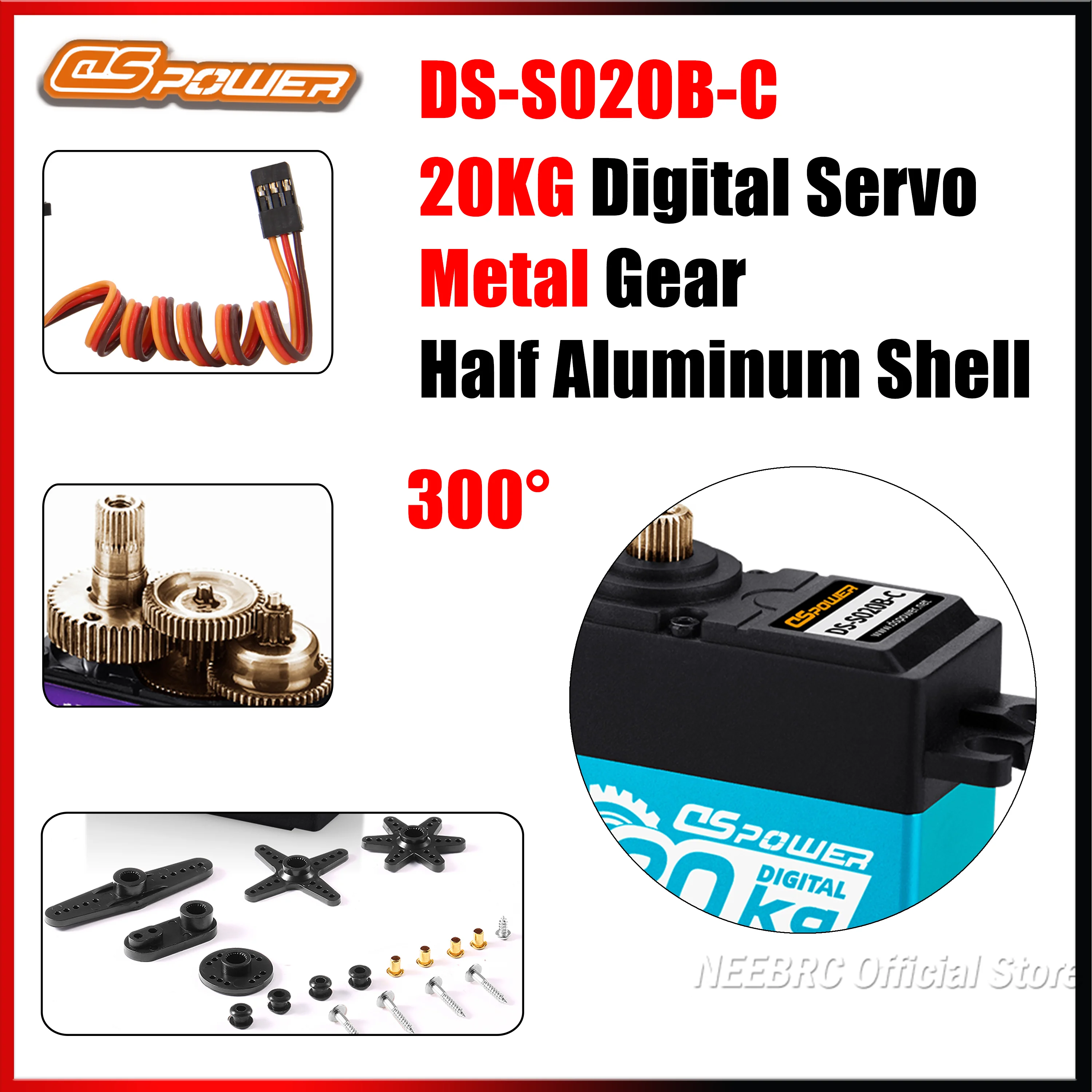 Ingranaggio metallico DSpower 20KG 300 °   Motore ad alta velocità servo digitale con guscio in mezzo alluminio 6.0~7.4V per accessori drone per barche per camion auto RC