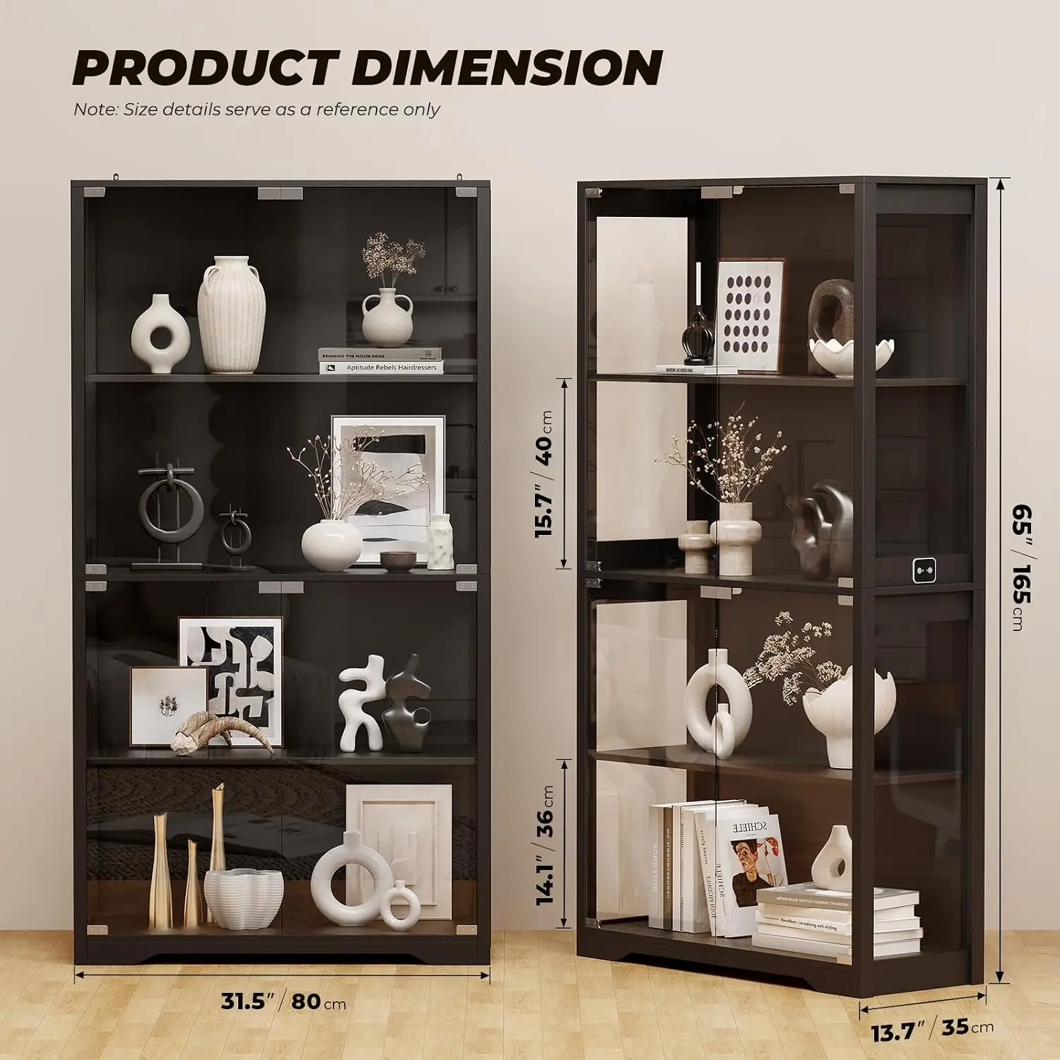 Display Cabinet with Glass Doors, 4-Tier Curio Cabinet with 3 Color Lights for Collectibles, Glass Display Case with Human