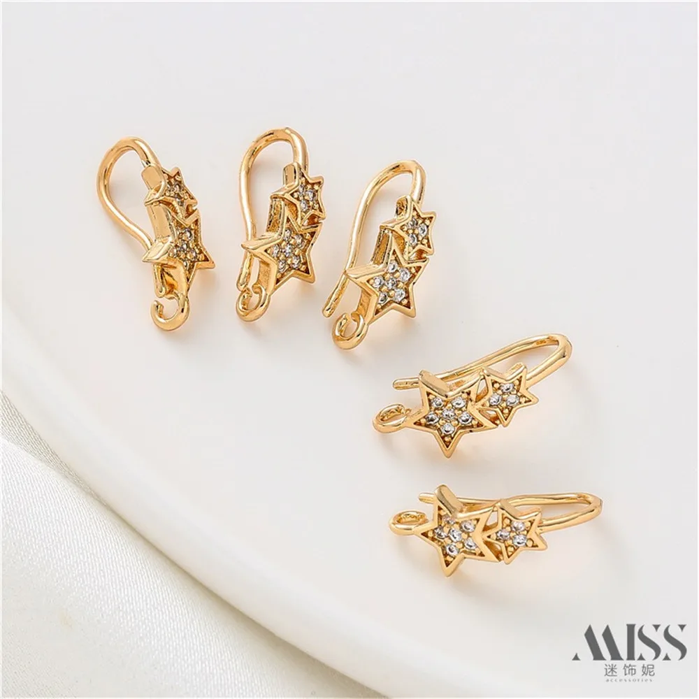 14K النحاس يرتدون الذهب الحقيقي مطعمة الزركون الخماسي الأذن هوك اليدوية DIY أقراط الأذن اكسسوارات المواد
