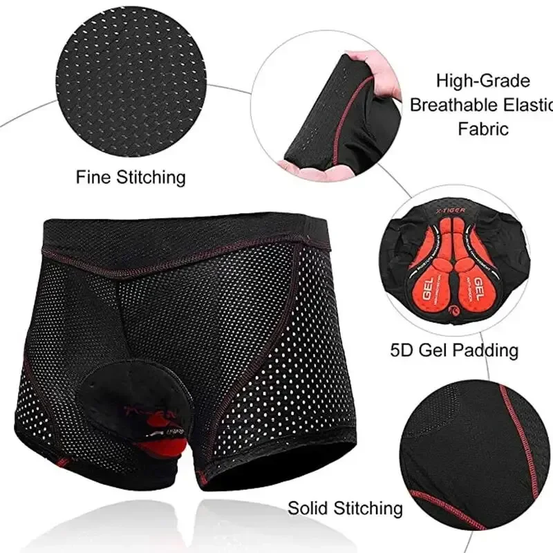 X-TIGER Cycling Shorts Breathable Mesh Cycling Underwear 5D Gel Pad Shockproof MTB Bike Shorts Men Shorts