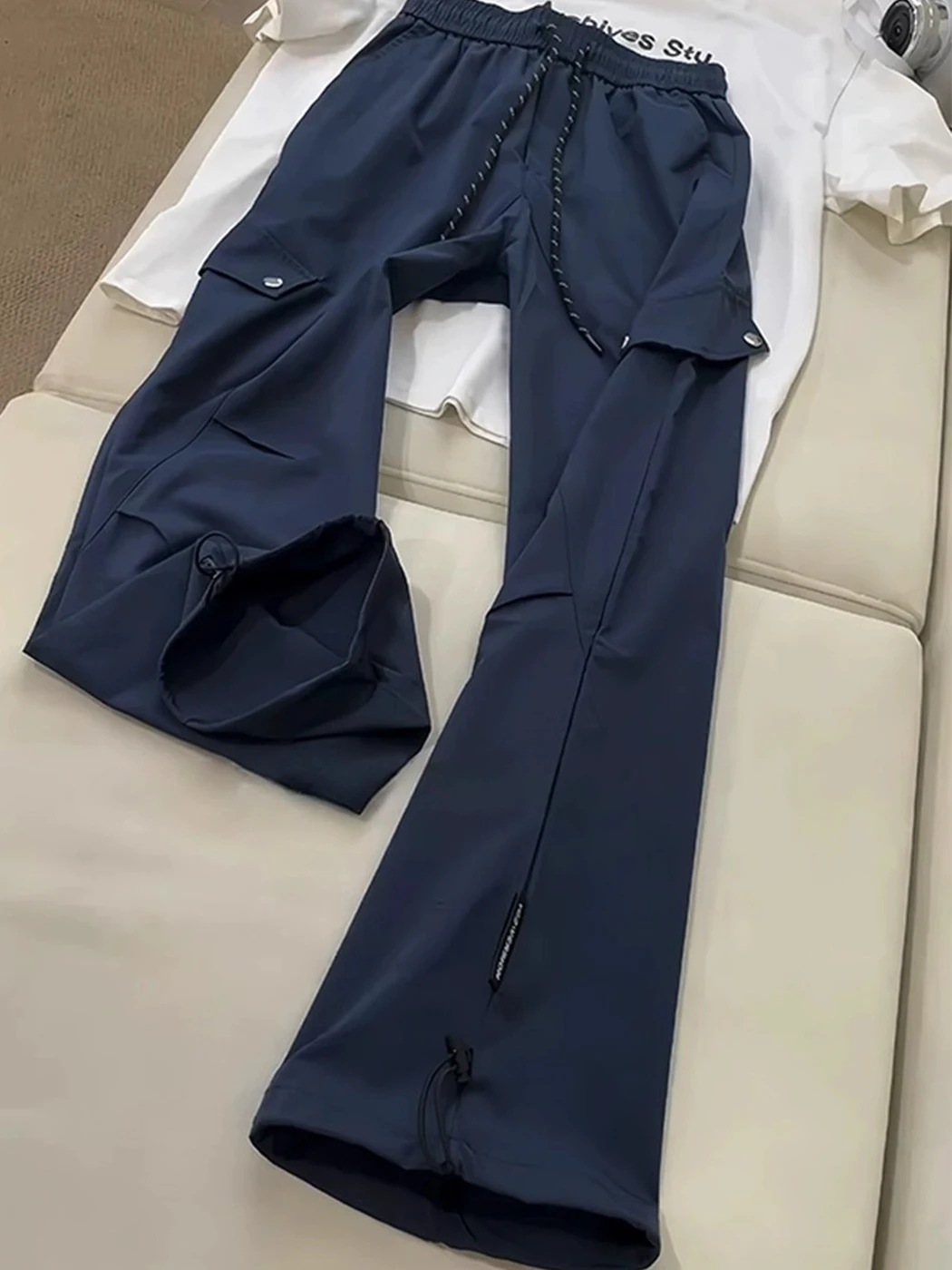 

Qui Dry Ice Silk Men's Summer Casual Pants Folded Soldier Workwear Outdoor Soft ell Windbreaker Trousers Loose Straight Leg