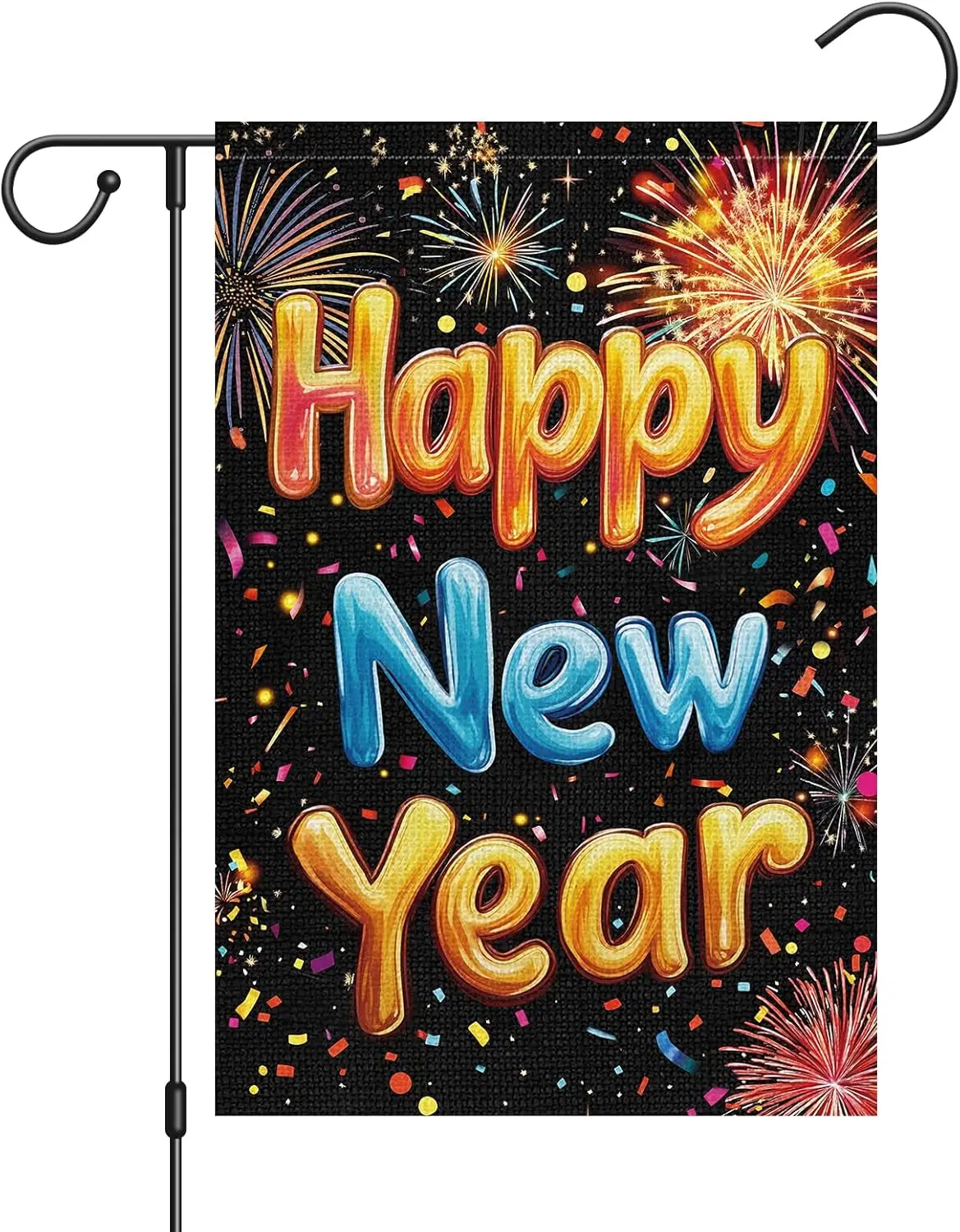 Happy New Year Garden Flag 12x18 Inch Double Sided Burlap, Firework Sparkle Night Sky Welcome 2026 Yard Flag for Outside law uui