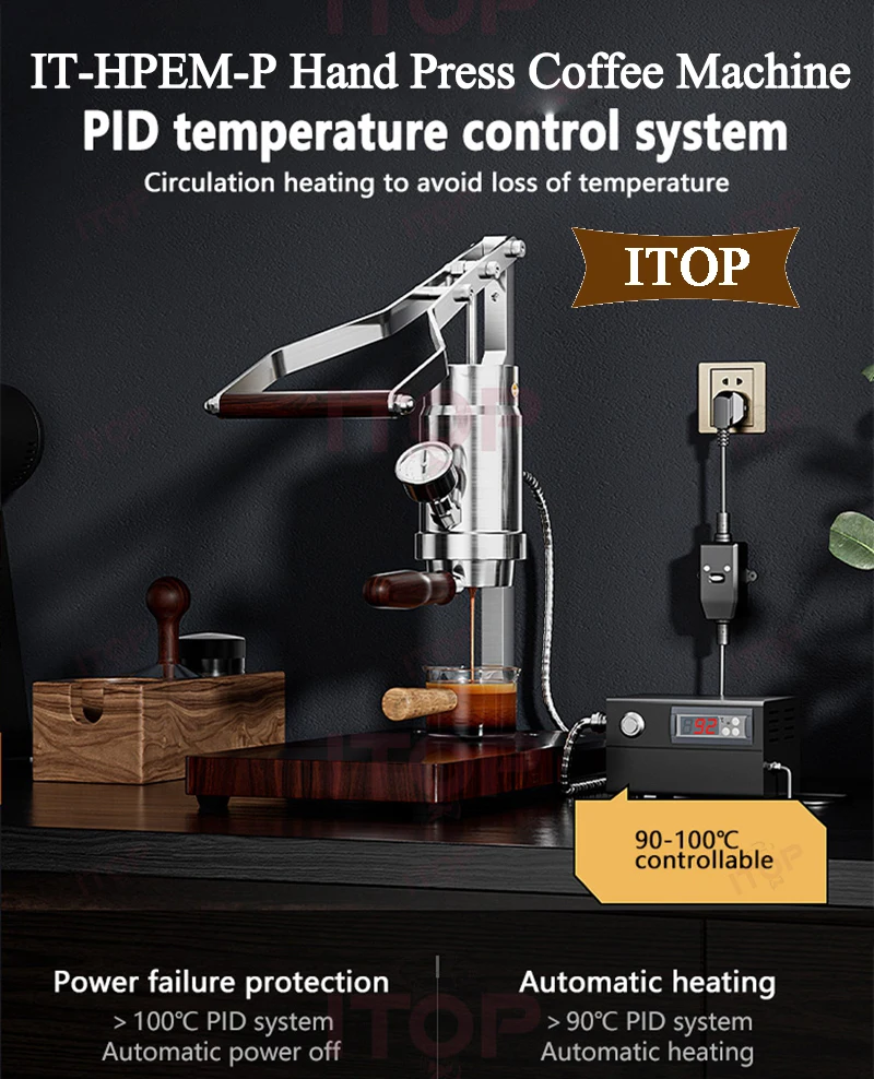 ITOP IT-HPEM-2-P Hand Press Coffee Maker With PID Temperature Control 9 Bar Constant/Variable Pressure Lever Espresso Coffee NEW