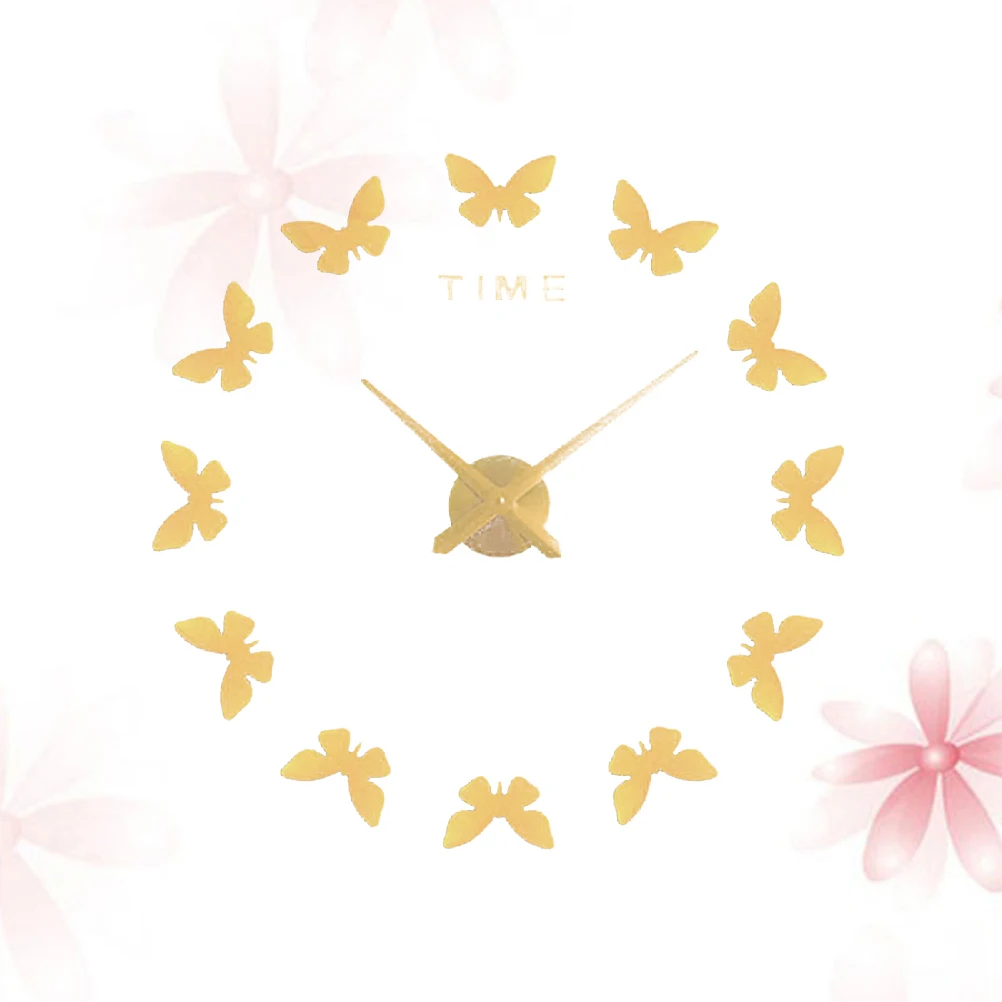 

Butterflies Patterned Acrylic Mirror Wall Clock DIY Three-Dimensional Fashion Home Decoration Wall Stick Clock with No