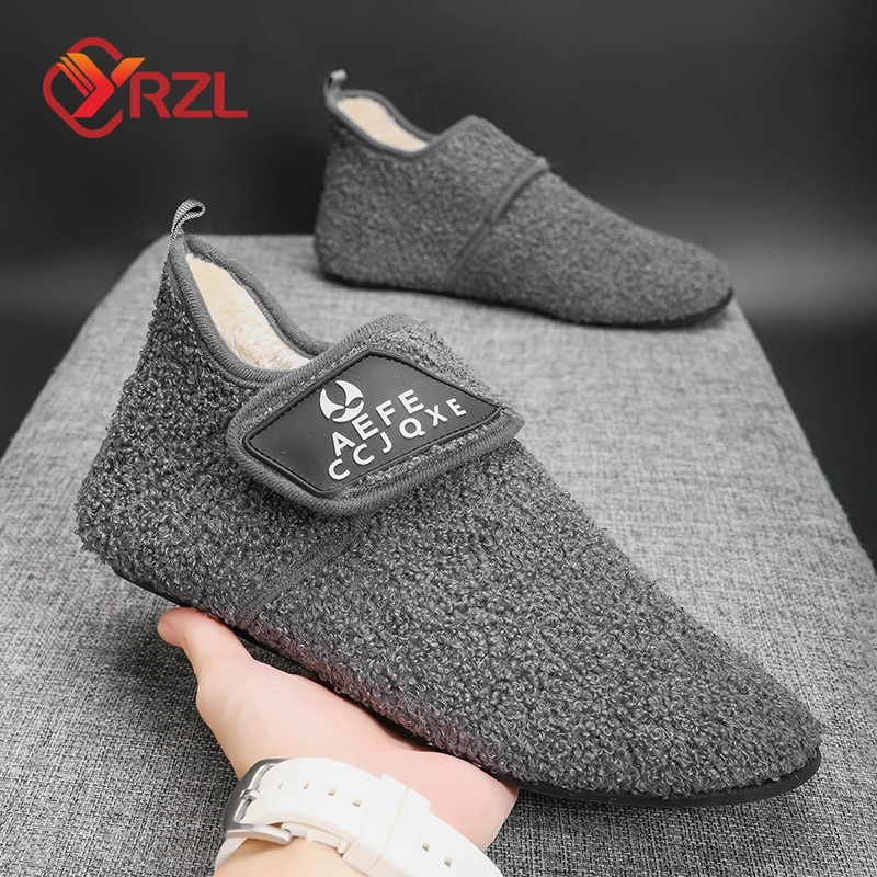 

YRZL Winter Cotton Shoes Men Warm Slip on Lightweight Slippers Men Plush Bedroom Home Cotton Loafers Men Winter Warm Mens Shoes