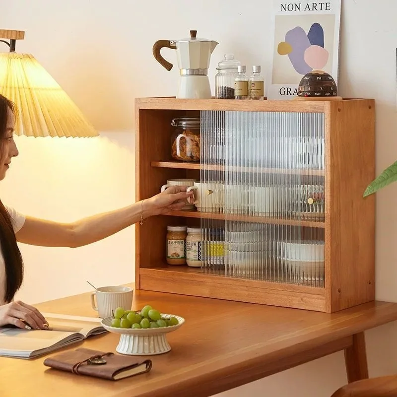 Japanese-style solid wood dining side cabinet desktop simple locker coffee countertop cup storage cabinet