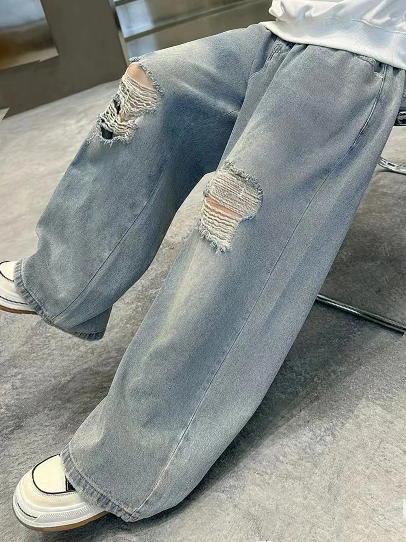 

Teenage Versatile Retro Casual Preppy Wide Leg Straight Leg Long Loose Washed Denim Jeans