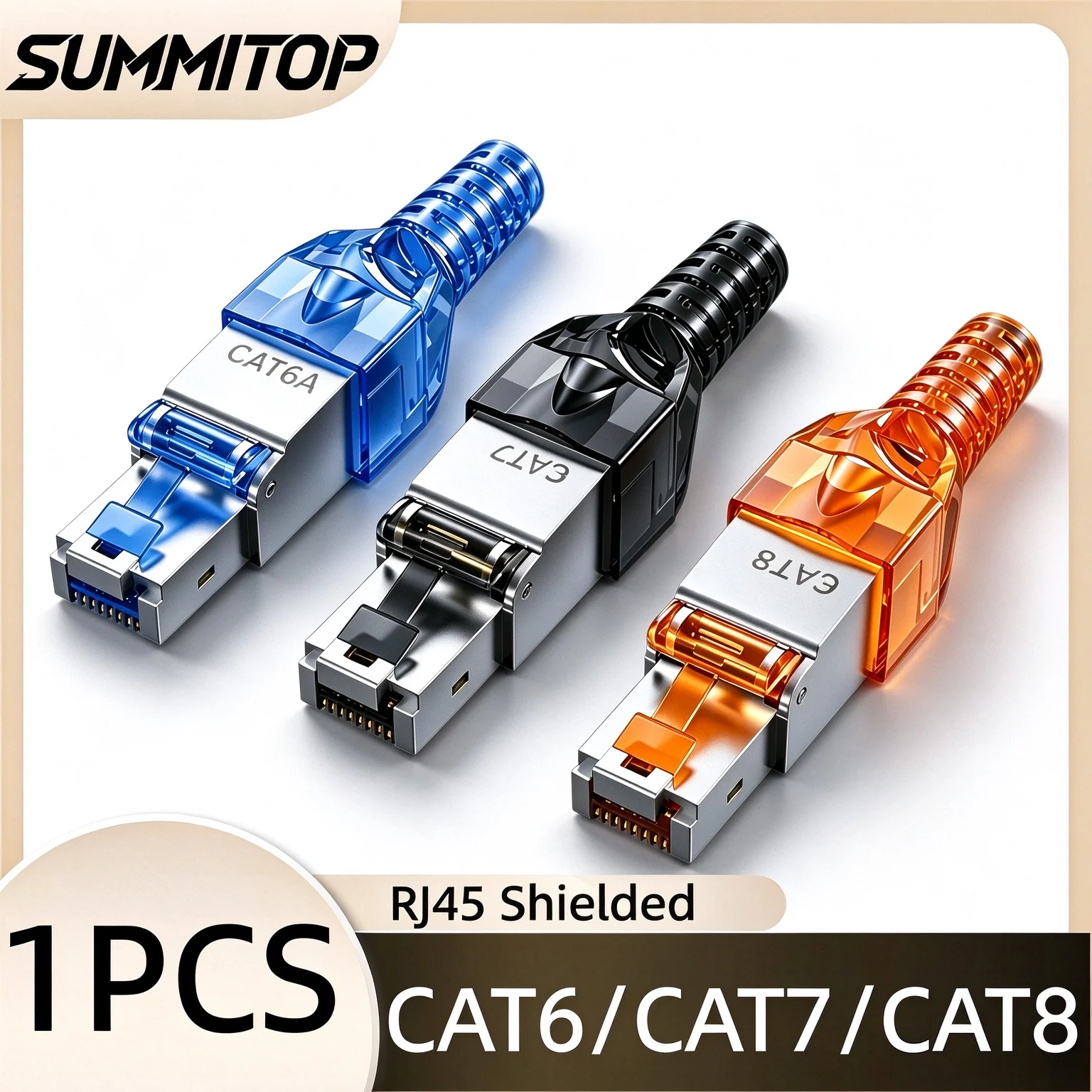SUMMITOP CAT6 STP RJ45 Connector Reusable Ethernet Termination Modular Plug Shielded Zinc Alloy CAT7 CAT6A Termination Plug