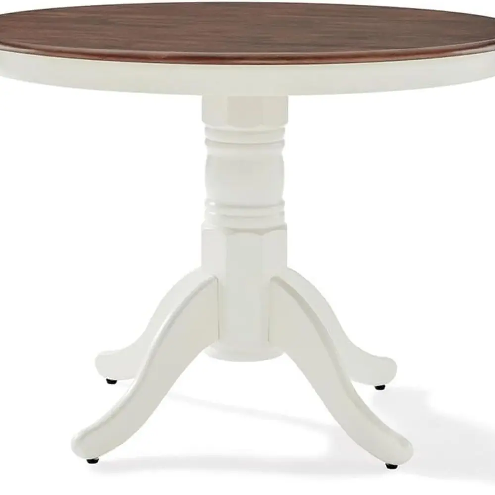 White Washed Round Pedestal Cherry Dining Table