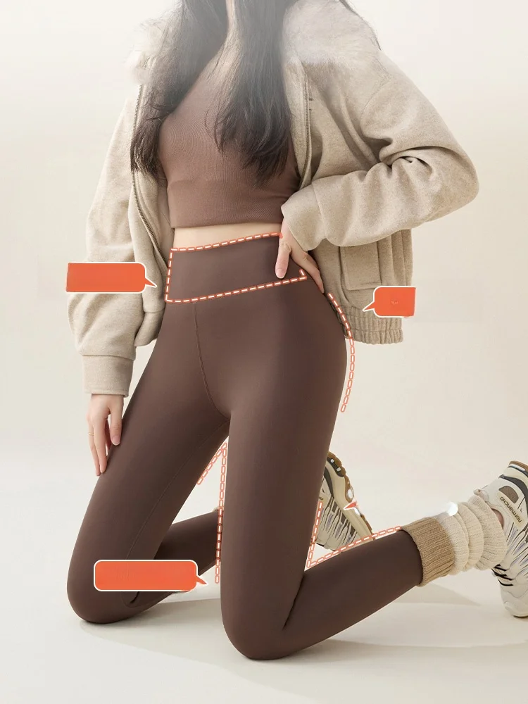 Pantalones de yoga de piel de arca Thi de cintura alta con forro de Fce cálido Leggings de invierno de color que combinan con todo para mujer