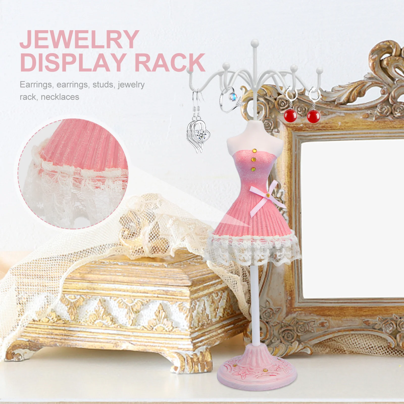 Rotating Display Stand Earring Showing Shelf Practical Pink Unique Necklace Rack