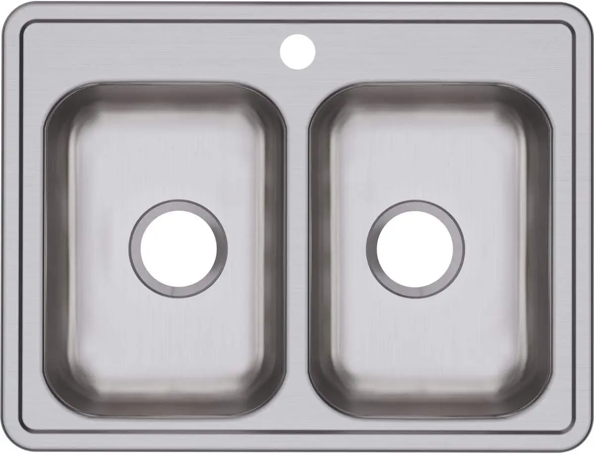 

D22519 Dayton 25" Drop In Double Basin Stainless Steel Kitchen Sink - 1 Faucet Hole