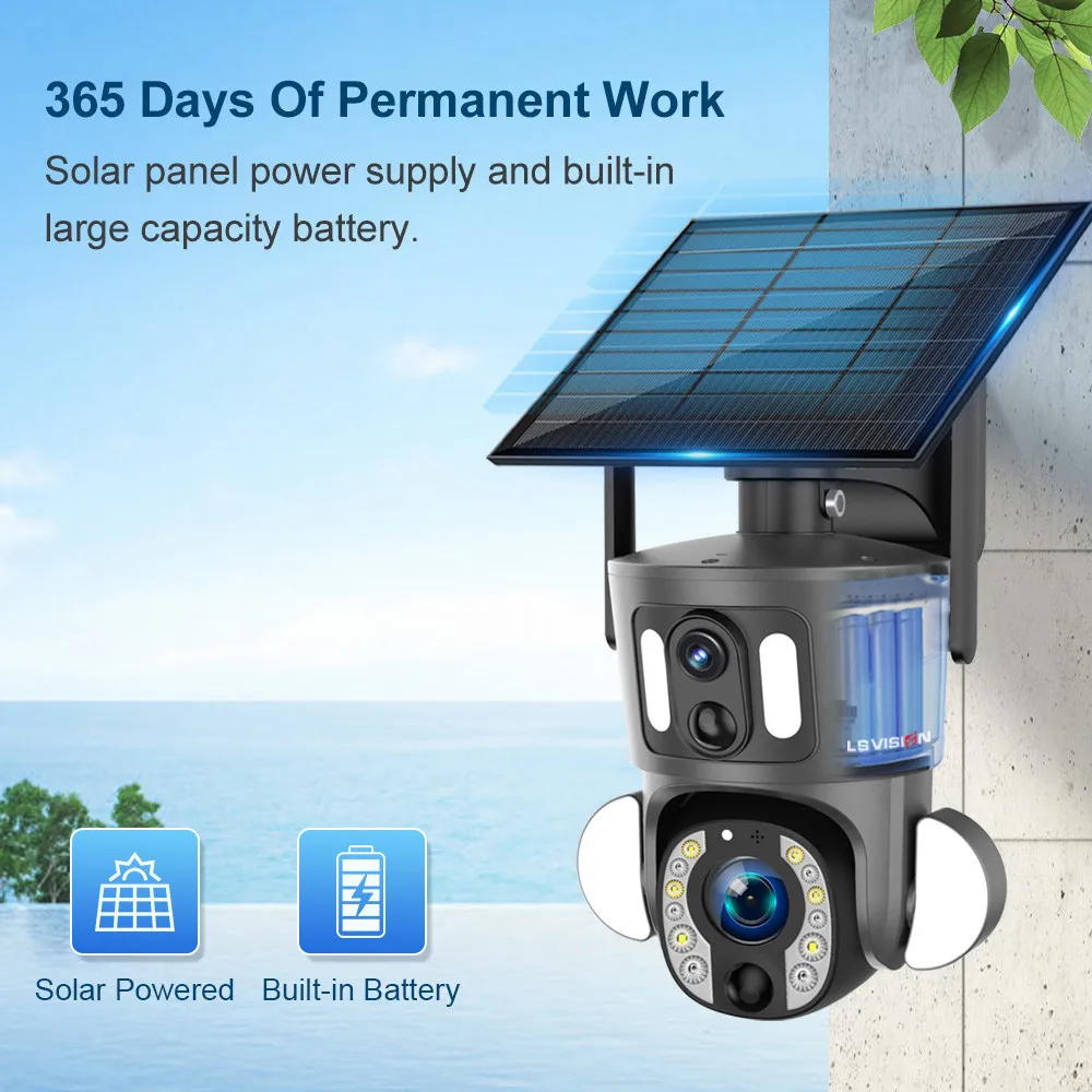 LS VISION 4G Solar Security Camera Outdoor 20X Zoom Dual Screen 8MP WiFi PTZ Dual Lens PIR Detection Auto Tracking Camera UBOX