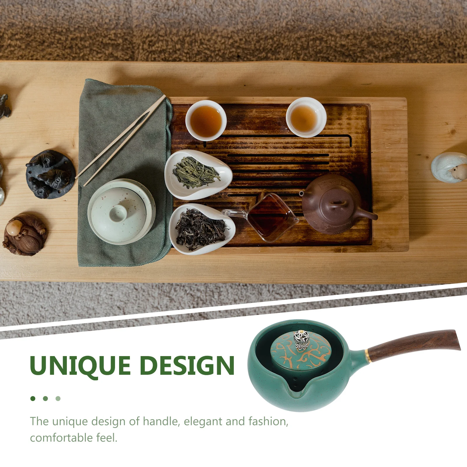 

1Pcs Small Green Ceramic Tea Kettle Open Teapot Vintage Style Side Handle Easy Pour Porcelain Drinkware