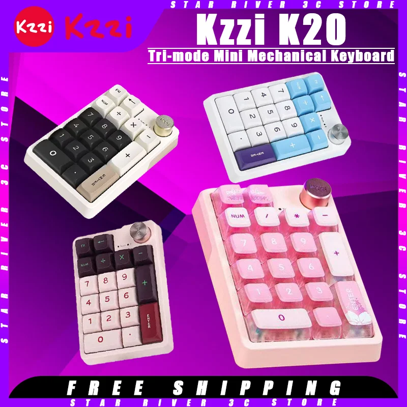 

Kzzi K20 Mini Keyboard Bluetooth Keypad Tri Mode Number Pad 19Keys 2.4G Hot Swap Gasket Pc Gamer Accessories Office Gaming Gifts