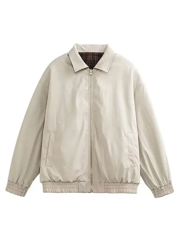 

Double-Sided Wearing Artistic Versatile Jaet Simple Sle Polyester Fiber Long Sve Stand Fit for Youth Autumn Season